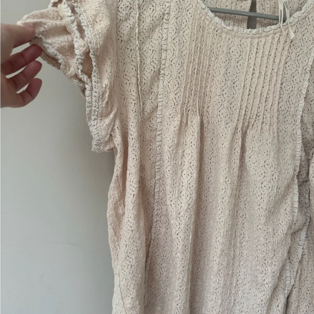 Anthropologie Ruffle Sleeved Cream Lace Blouse - Picture 12 of 13